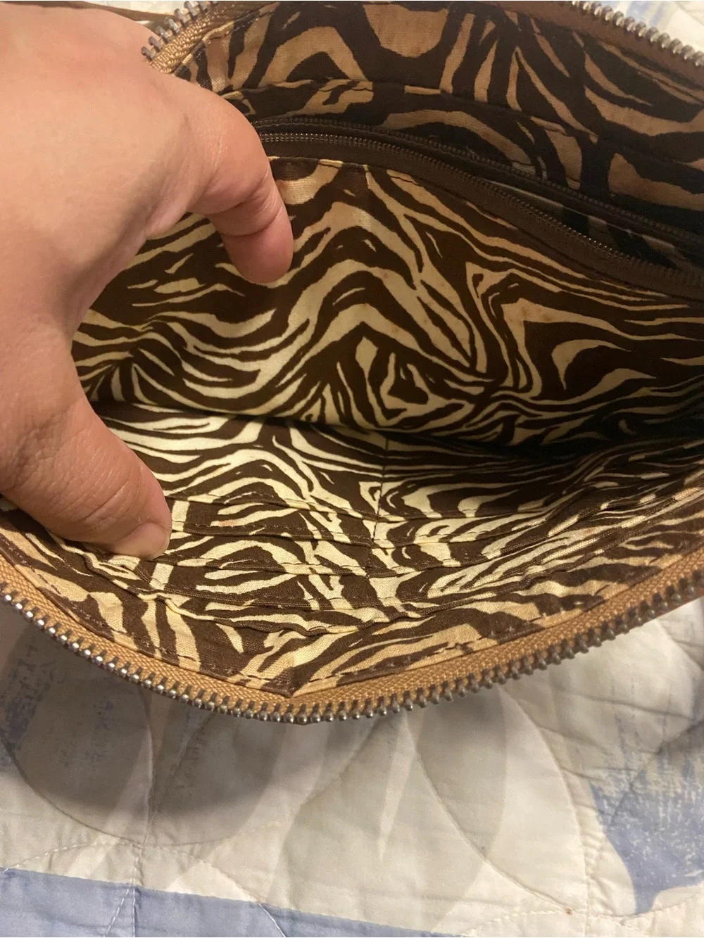 BRIGHTON Golden Brown Patent Leather Trim Nylon Crossbody Bag